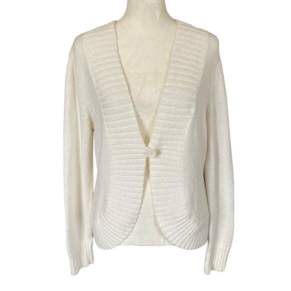 New York & Company women's medium ivory cream soft long sleeve stretchy cardigan - Picture 1 of 10